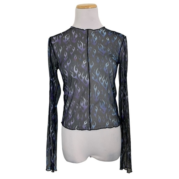 Unif Desire Flame Mesh Semi Sheer Long Sleeve Top Size medium - Picture 3 of 14